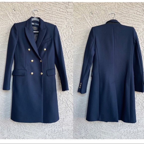 SOLD ZARA NEW MANTECO Italian Wool Navy Double Breasted Classic Preppy Wool Coat - Picture 7 of 16